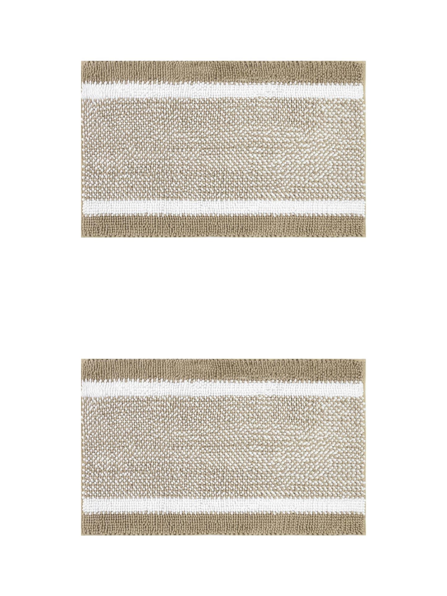 Unique Bargains Chenille Striped Bath Mats 2 Pcs Non-Slip Soft Plush Shaggy Bathroom Rugs Khaki 20" x 32"