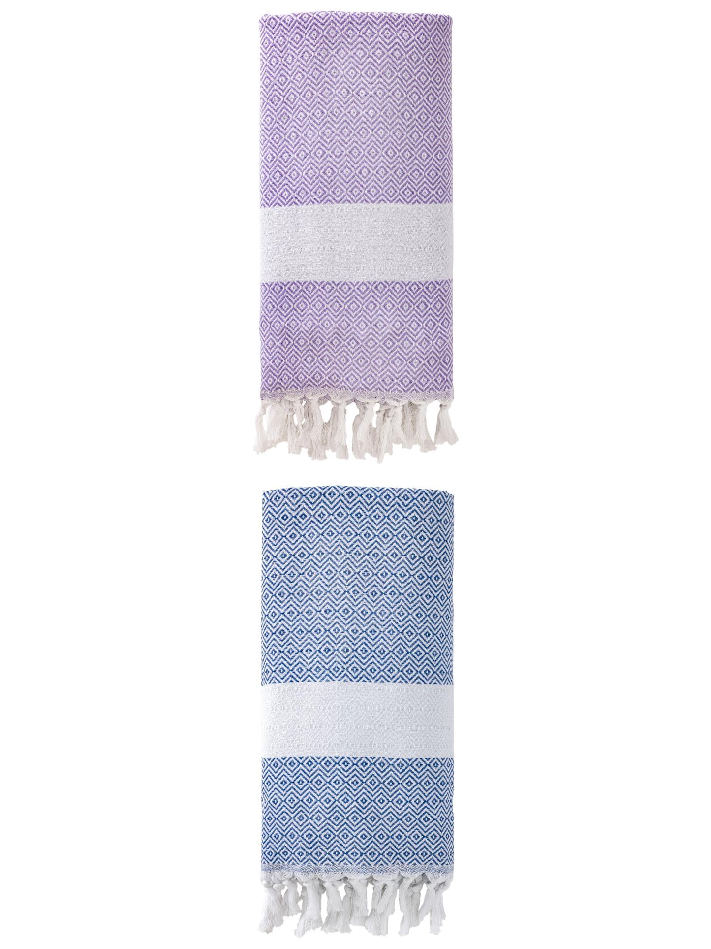 Unique Bargains Geometric Sandproof Turkish Towel 2 Pack Blue/Light Purple 71"x40"