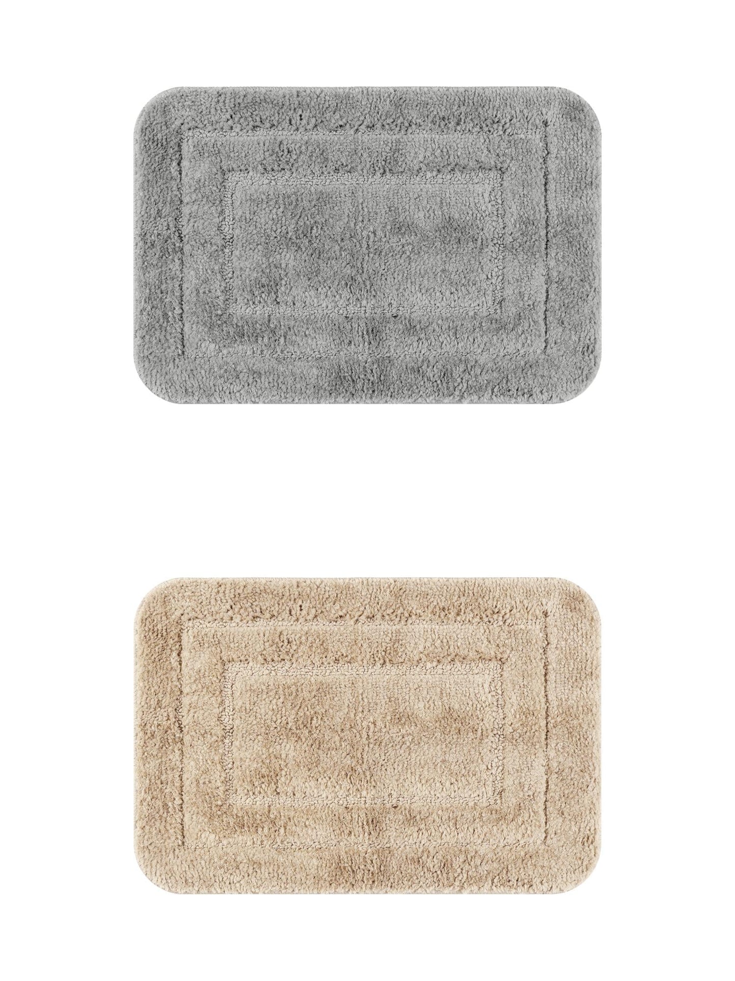 Unique Bargains Soft Absorbent Bath Mats 2 Pcs Non-Slip Plush Bathroom Rugs Dark Gray/Khaki 16" x 24"