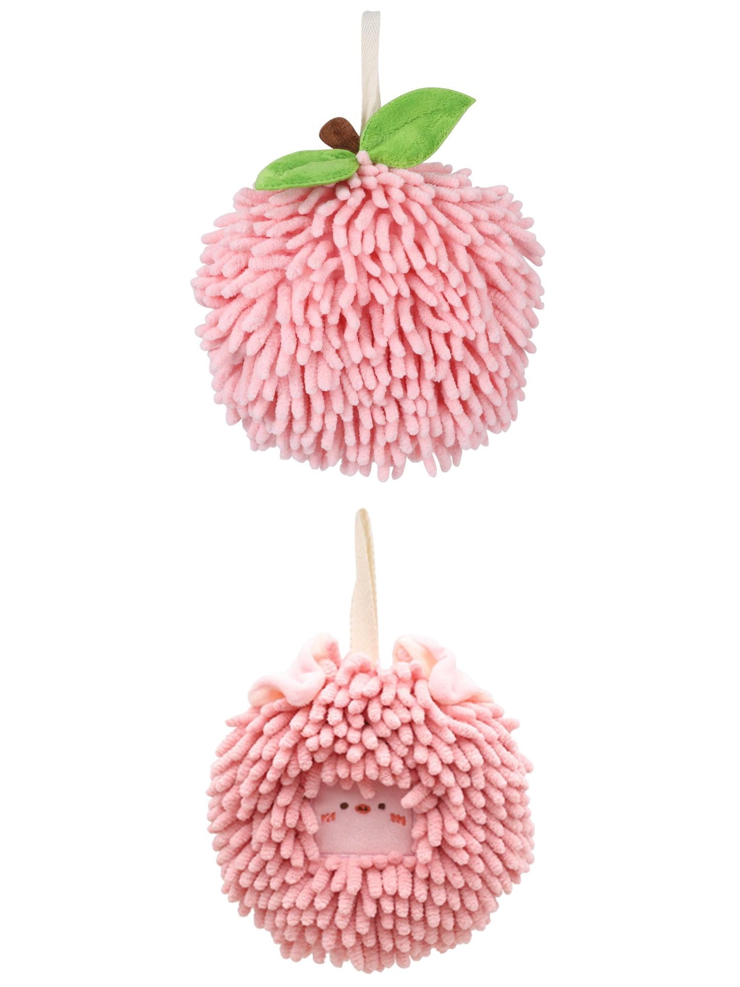 Unique Bargains Soft Chenille Ball Hand Towels 2 Pcs Pink 6" x 6"/7" x 7"
