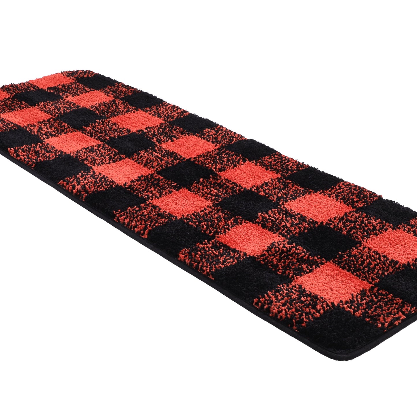 Unique Bargains Soft Microfiber Plaid Bathroom Rugs Black & Red 17"x47"