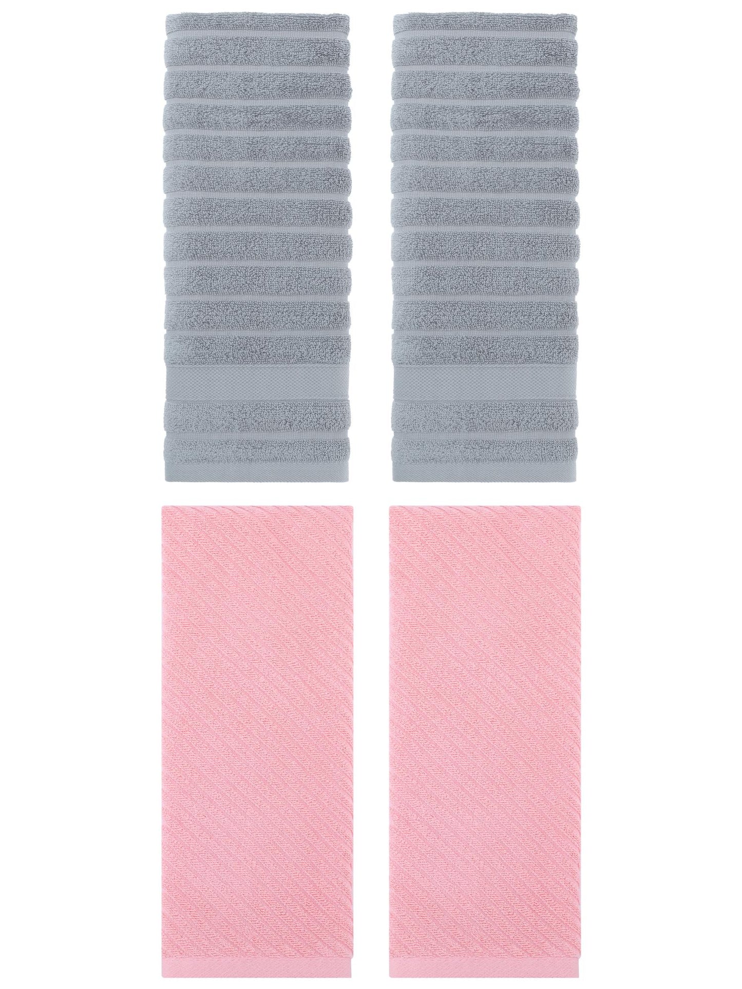 Unique Bargains Soft Striped Hand Towel 14" x 30" 4 Pcs Grey/Pink