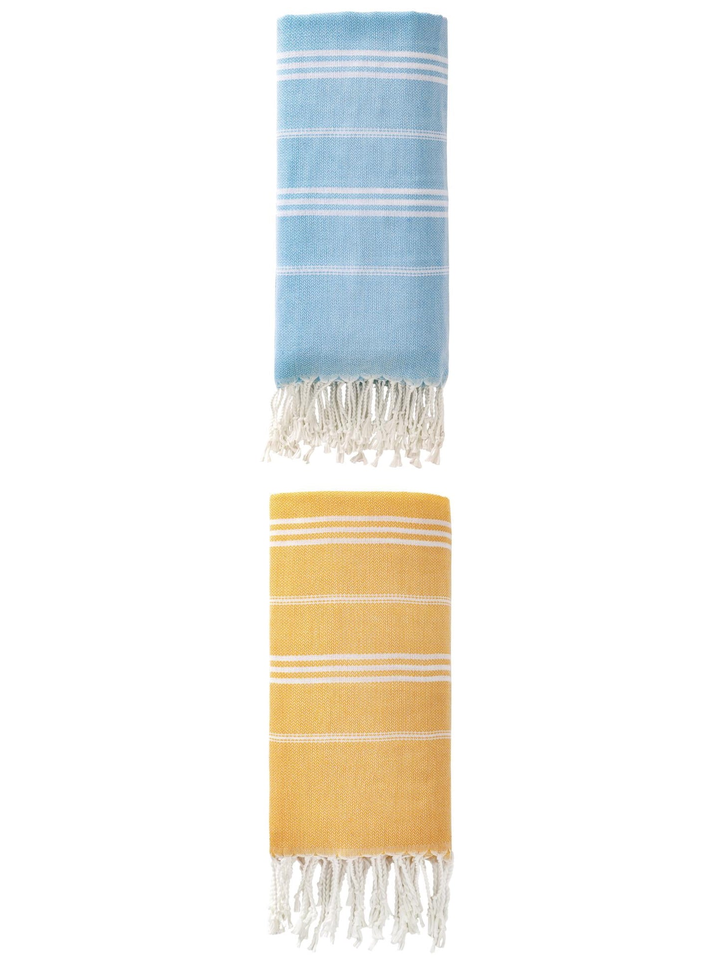 Unique Bargains Stripe Turkish Quick Dry Beach Towel 2 Pack Yellow/Light Blue 71"x35"