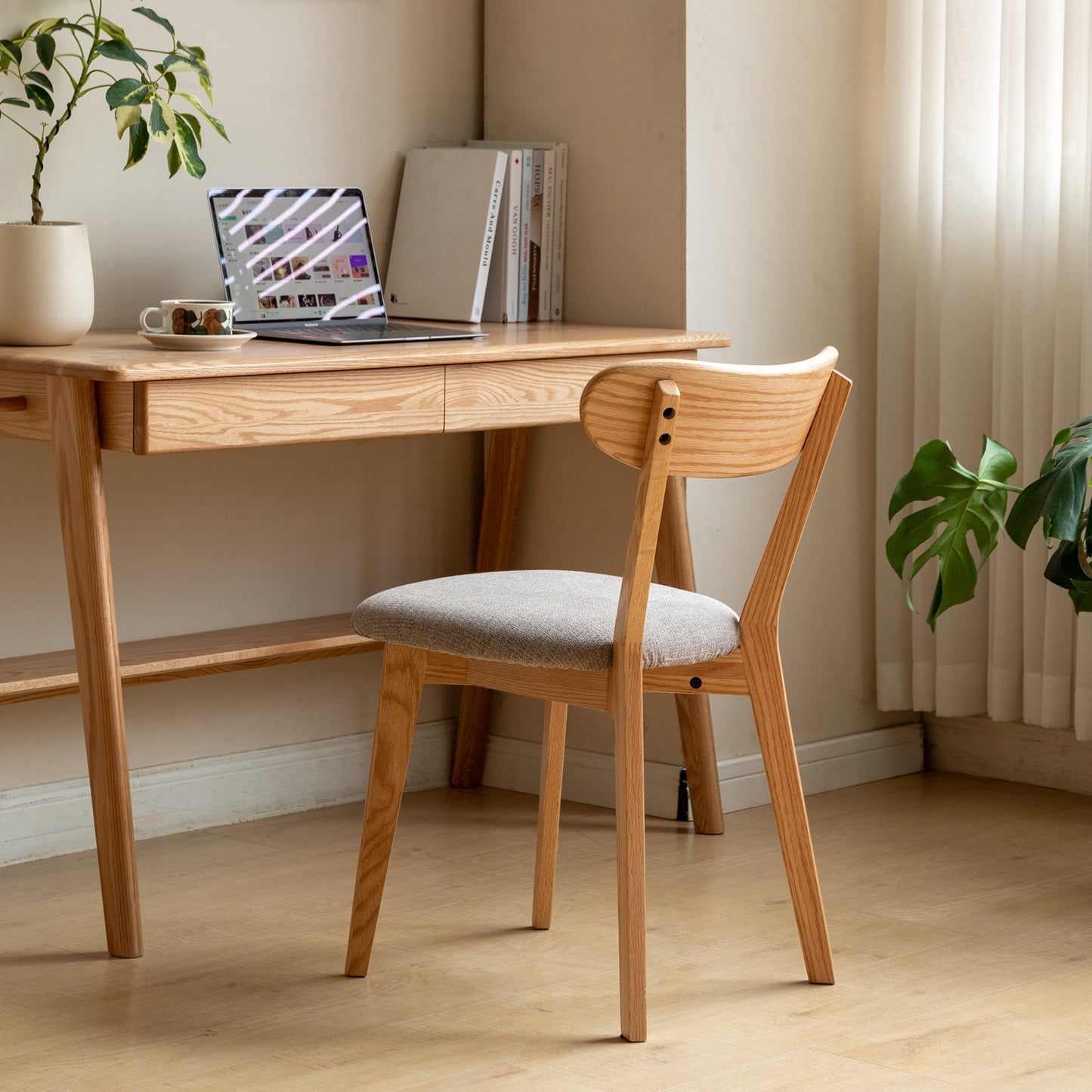 Upholstered Dining Chairs, Solid FAS Grade North American Oak, 100% Natural Dirt-Free Hardwood, Comfortable Wooden Chairs for Dining Table or Living Room, Natural Oak + Fog Gray
