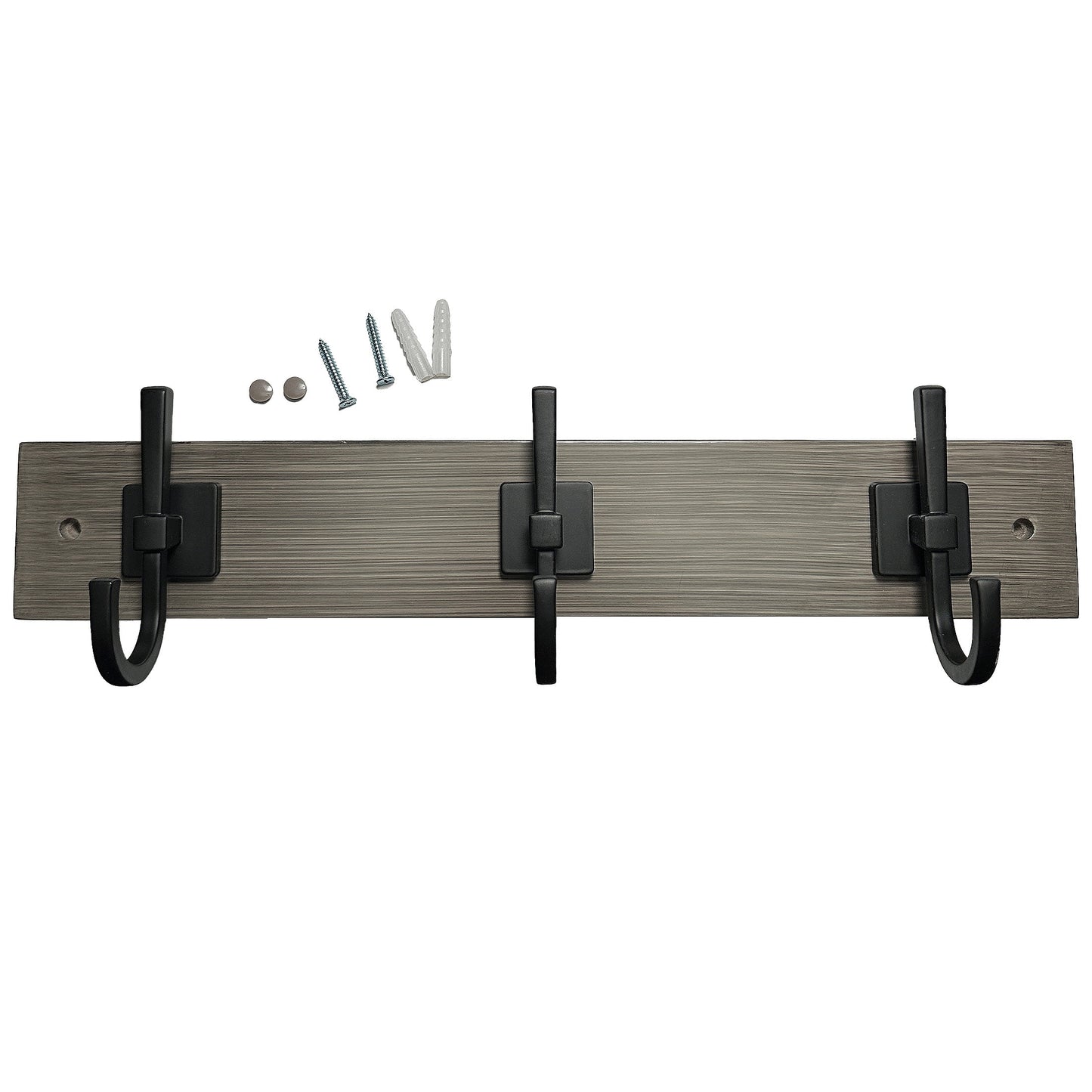 Würth 18" Rustic Gray Hook Board with 3 Matte Black Hooks, Interior Wall Hooks