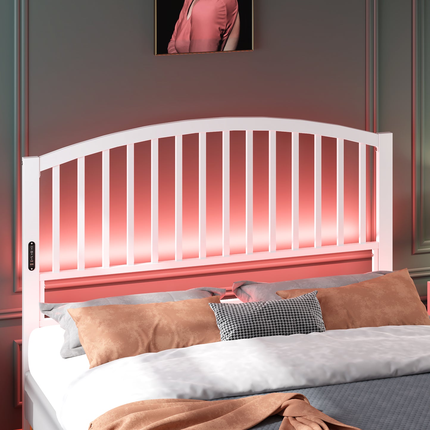 Yoneston 46.76†High Arc Metal Queen Size Headboard with LED Light & Charging, Height Adjustable Metal Platform Bed Headboard – White
