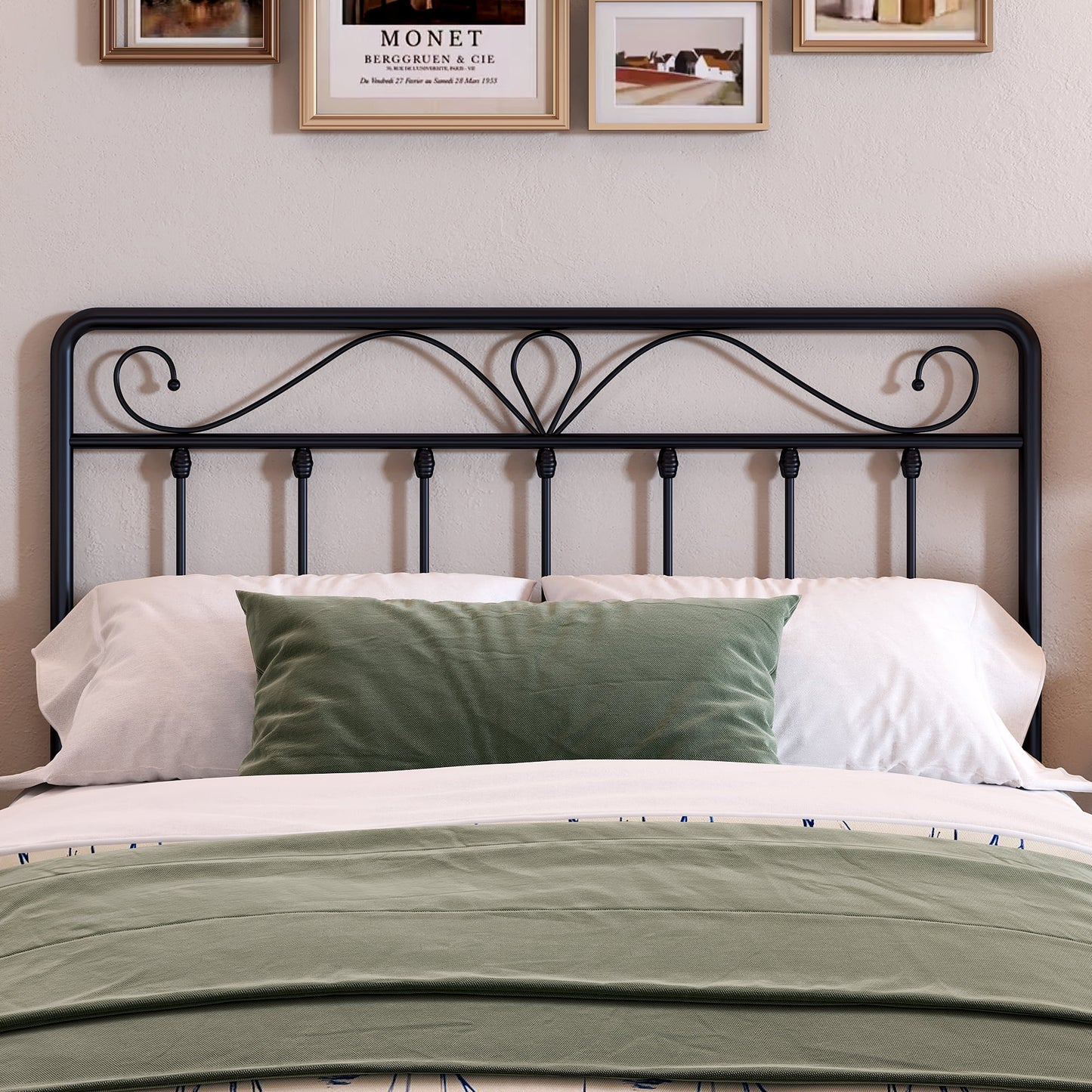 Yoneston Cabecera Vintage de Metal Tamaño Full Diseñada por Alden con Altura Ajustable para Base de Cama, Negro