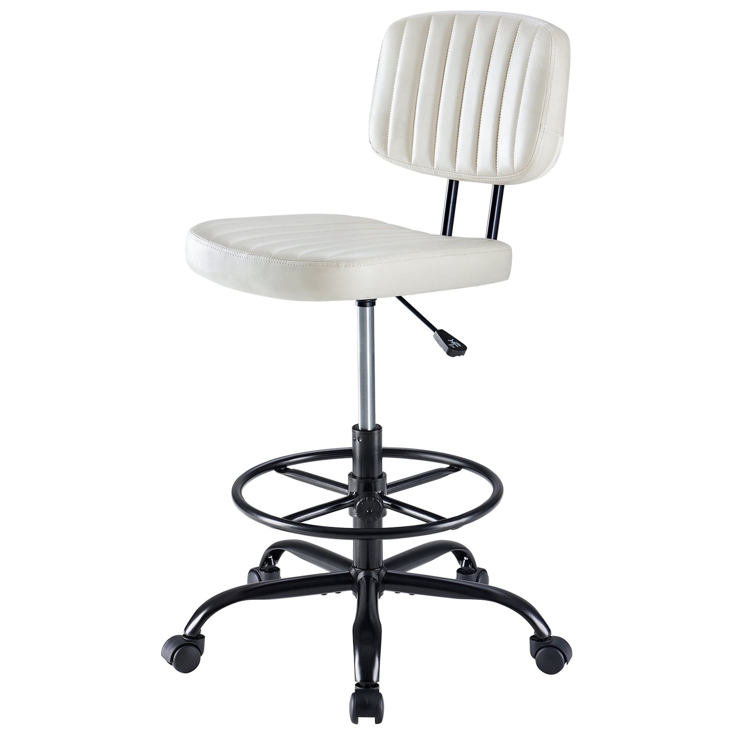edx Adjustable Height & Foot Rest Office Desk Chairs with Backrest, PU Leather Modern Rolling Stool with Wheels 360°Swivel Task Chair for Home Office Bar Kitchen Shop(Beige)