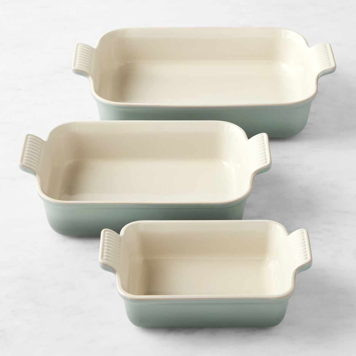 Le Creuset Heritage Open Rectangular Dishes, Set of 3,Sea Salt,