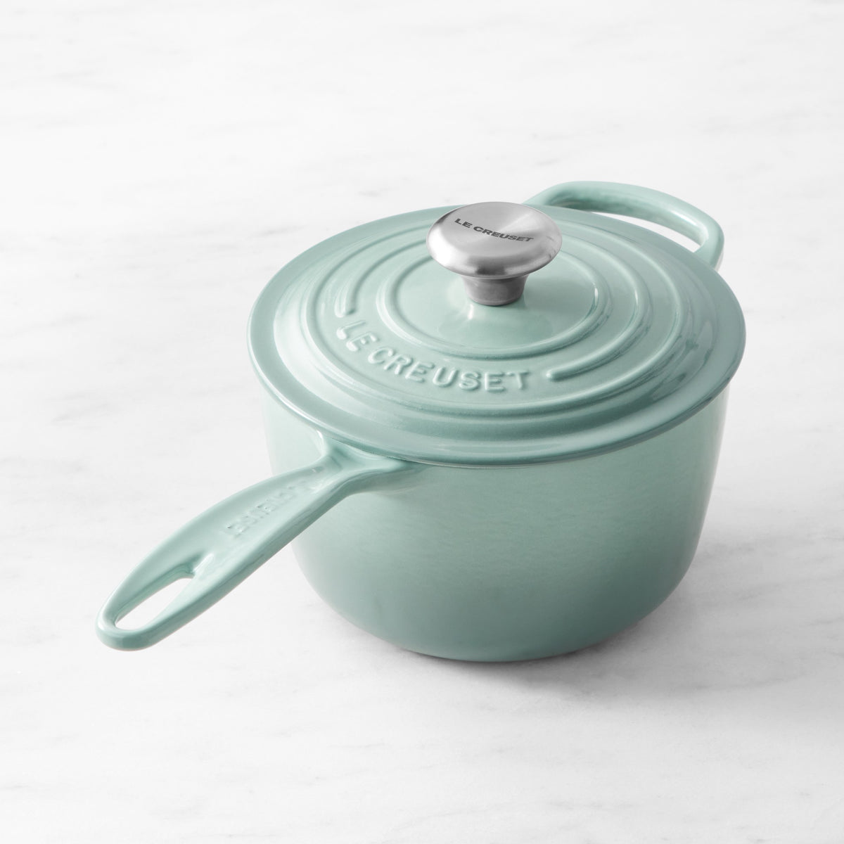 Le Creuset Signature Enameled Cast Iron Saucepan,Sea Salt,1.75-Qt.