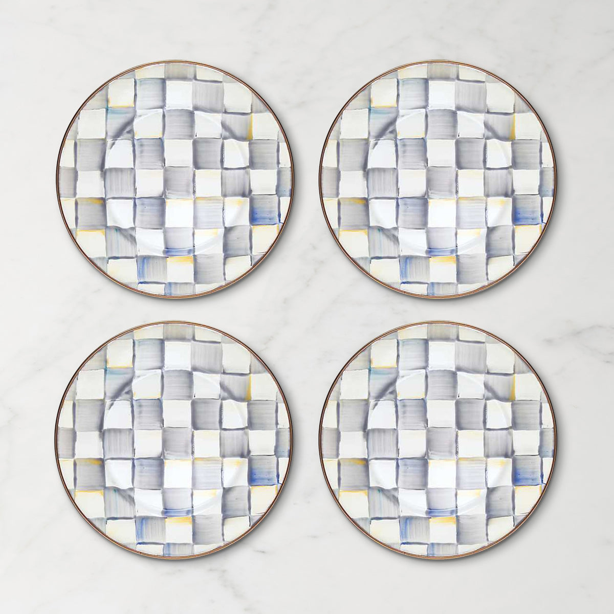 MacKenzie-Childs Sterling Check Salad Plates,Set of 4,