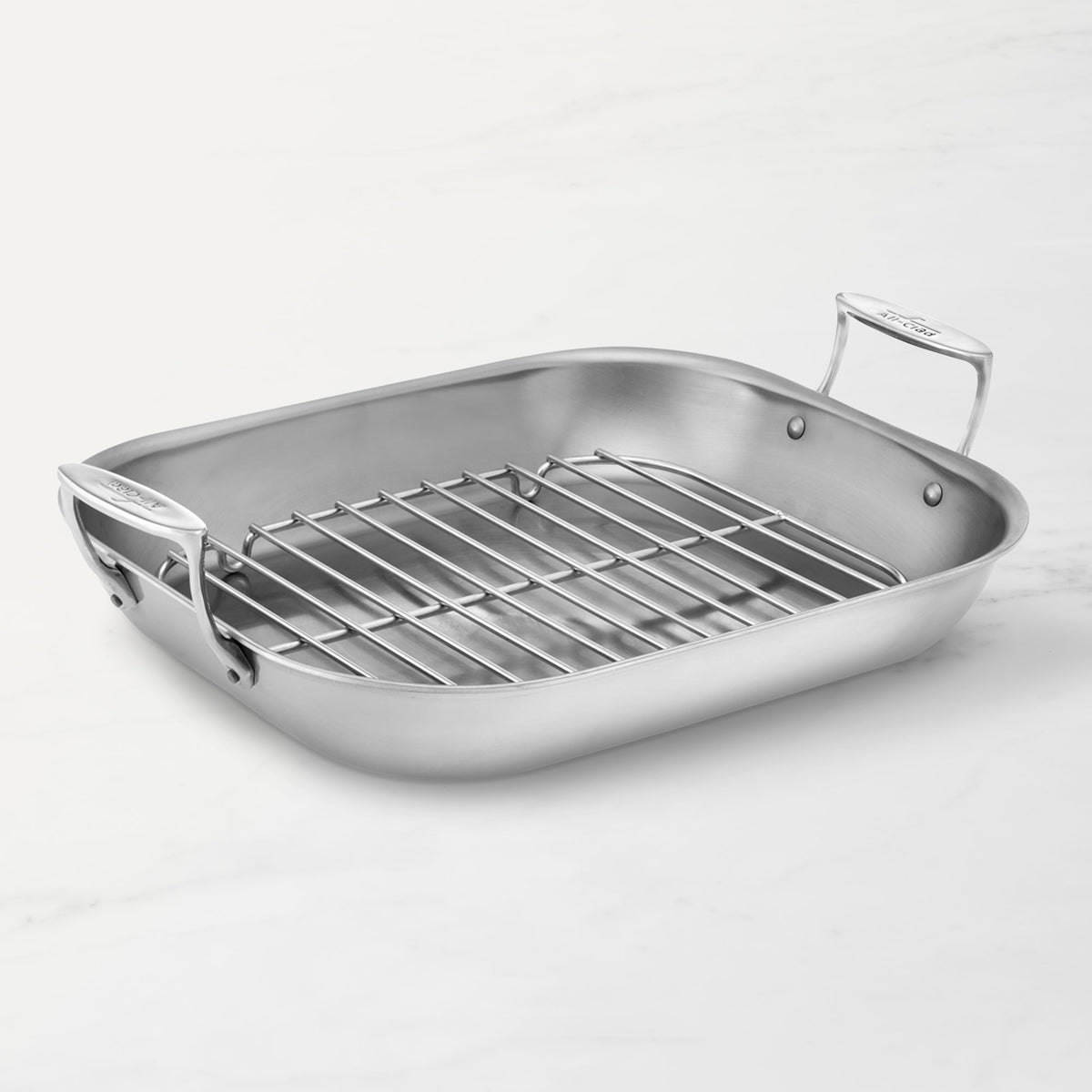All-Clad D3 Stainless-Steel Flared Roasting Pan with Rack,Large,
