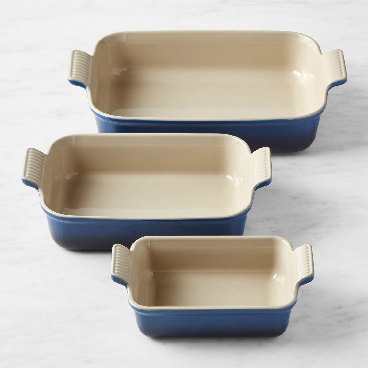 Le Creuset Heritage Open Rectangular Dishes, Set of 3,Lapis,