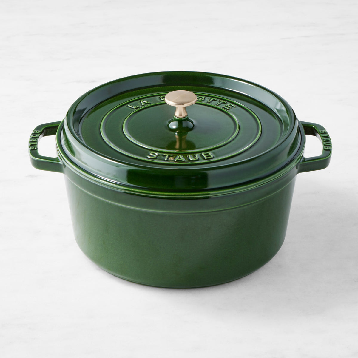 Staub Enameled Cast Iron Round Dutch Oven,Basil with Gold Accents,7-Qt.\, Basil with Brass Knob