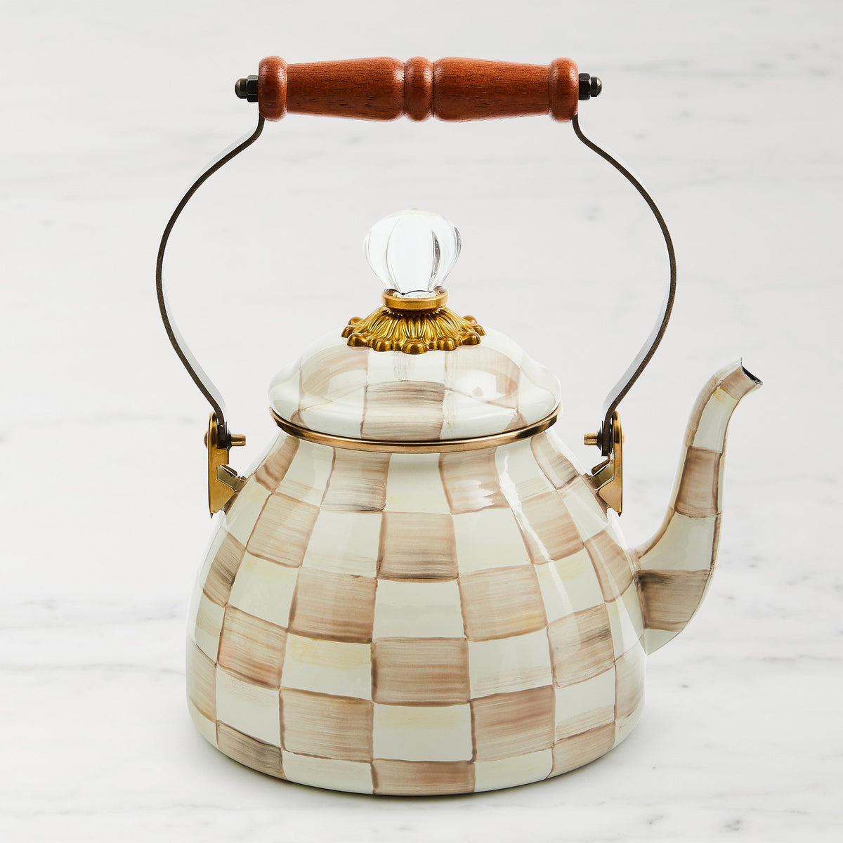 MacKenzie-Childs Mocha Check Tea Kettle,3-Qt.,