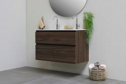 brown woven basket on white ceramic sink