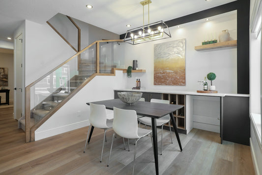 Modern dining area with a table and chairs