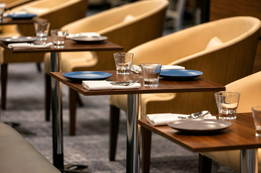 Set dining tables and yellow chairs in a modern restaurant