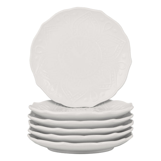 10 Strawberry Street Dahlia Porcelain 6" Bread & Butter Plate, Set of 6, White