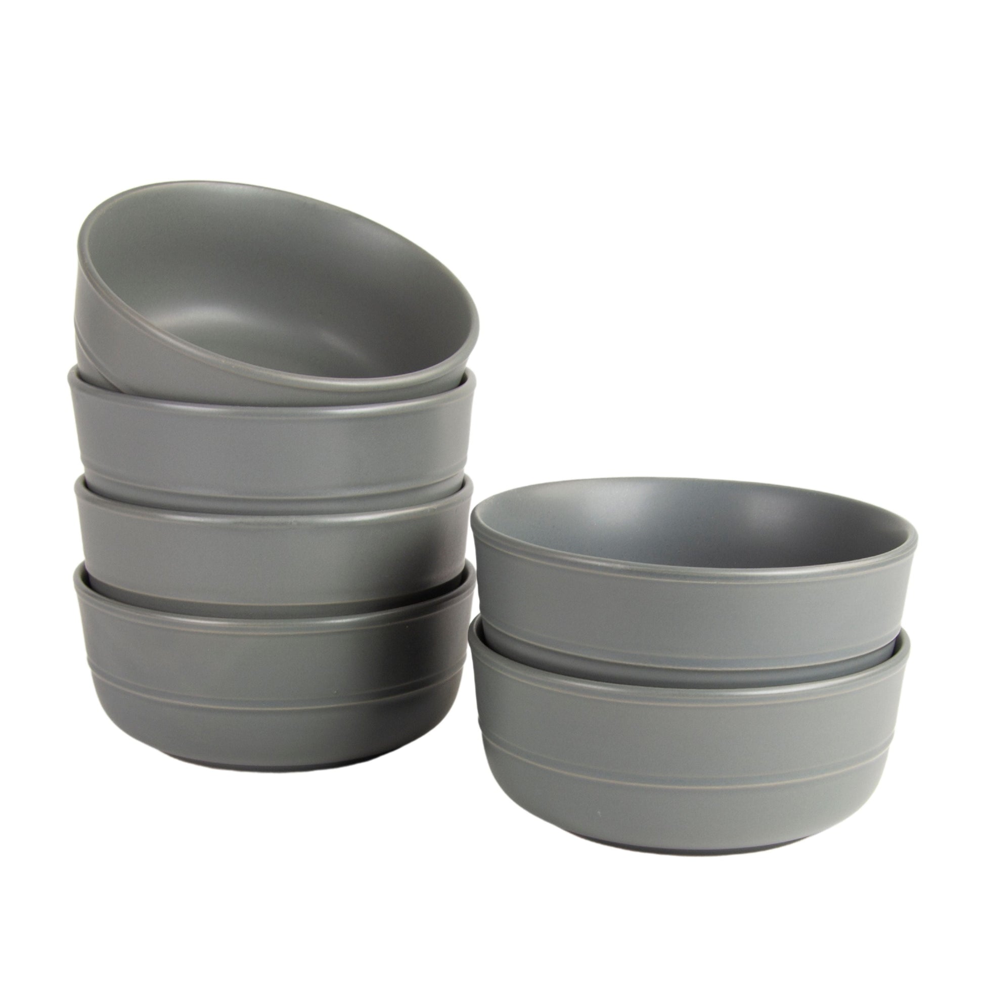 10 Strawberry Street Double Line 6.25"/24 oz Round Cereal Bowl, Set of 6, Matte Gray