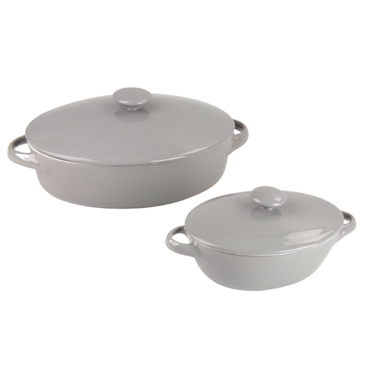 10 Strawberry Street Sienna Covered Casserole 10" and 7" Stoneware Bakeware Set of 2, Gray