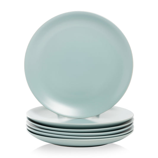 10 Strawberry Street Wazee Matte 10.5" Coupe Stoneware Dinner Plate, Set of 6, Mineral Blue