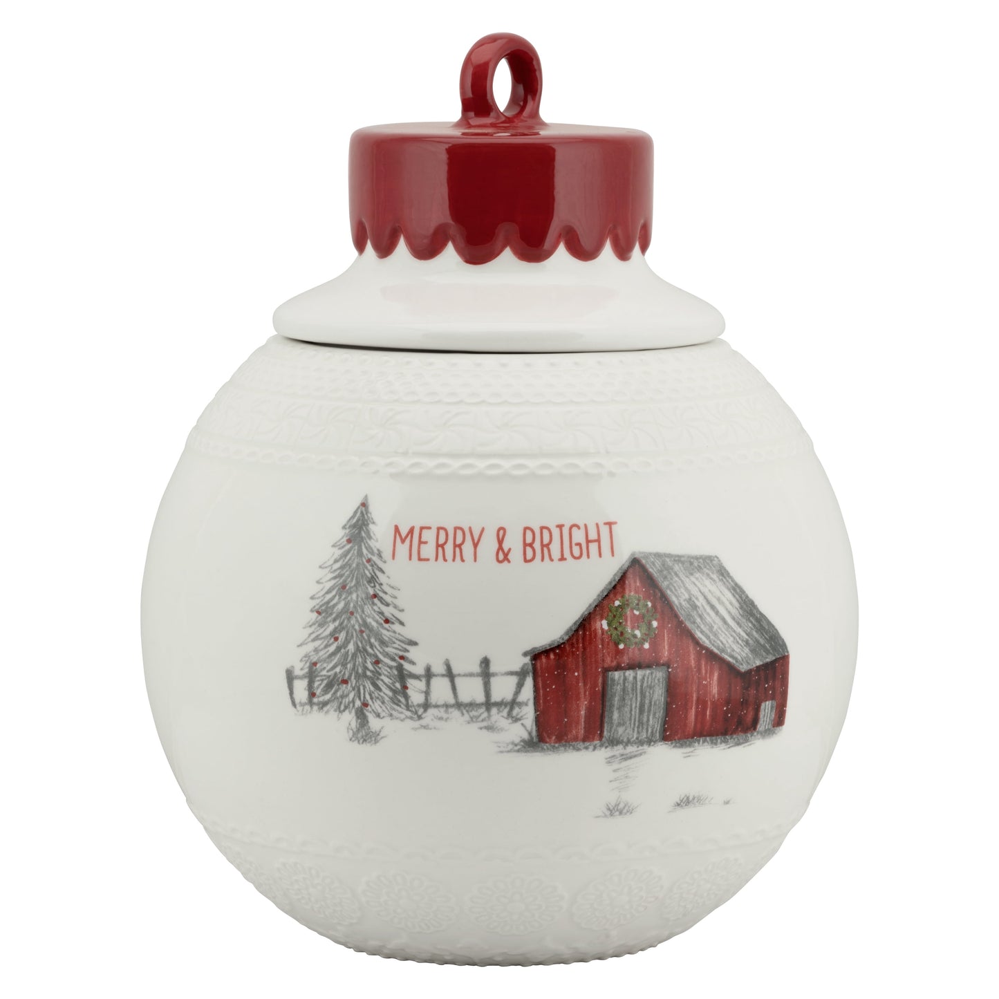 10 Strawberry Street Winter Wonderland Ornament "Merry & Bright" Barn Cookie Jar - Large