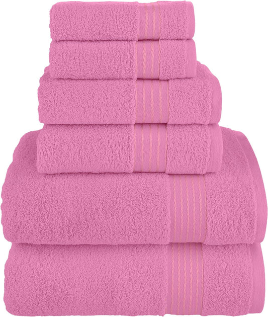 100% Cotton Luxury Bathroom Towels Set, Quick Dry, 2 Bath Towels, 2 Hand Towels, 2 Wash Cloths - 6 Piece Set, Light Pink