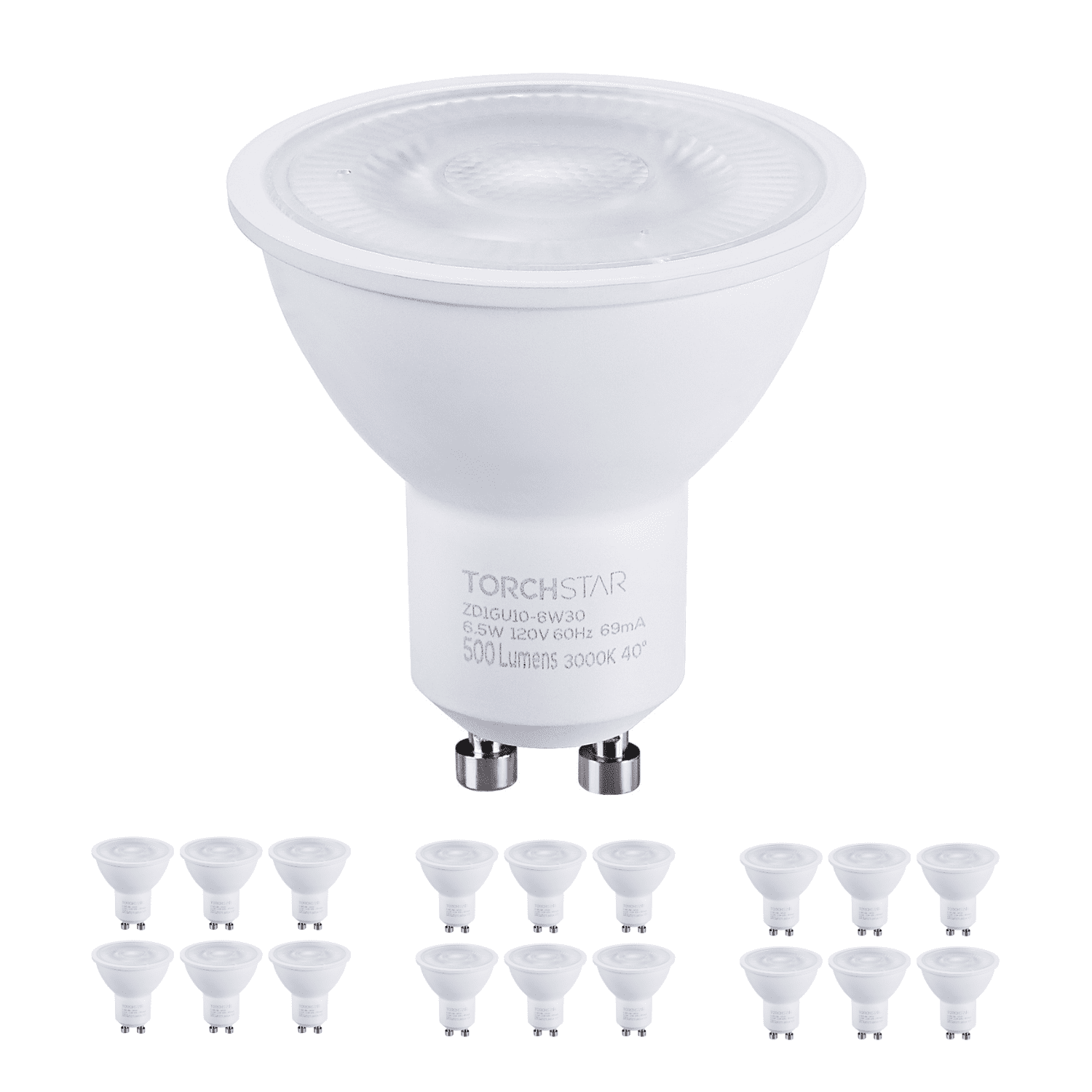 18 Pack MR16 GU10 LED Light Bulb, Dimmable 6.5W (50W Equivalent), UL-Listed, 3000K Warm White