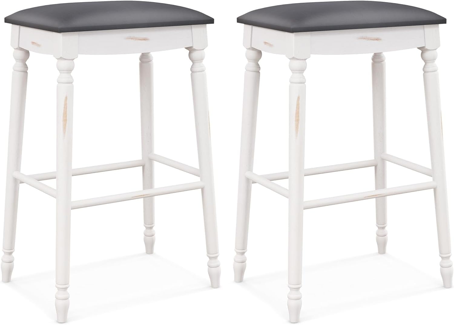 2 Pcs 29'' Counter Height Bar Stool, Rubber Wood Legs, Padded Seat Upholstered Cushions