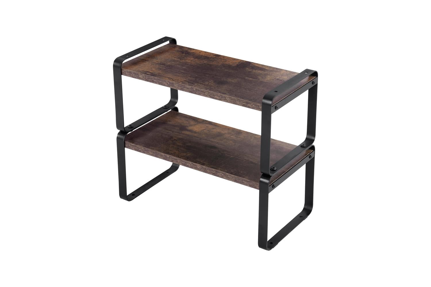 2 Tier Storage Shelves, Adjustable Shelving Unit, Wood Effect And Metal Frame, Home Storage Shelf for Kitchen Bathroom, Black