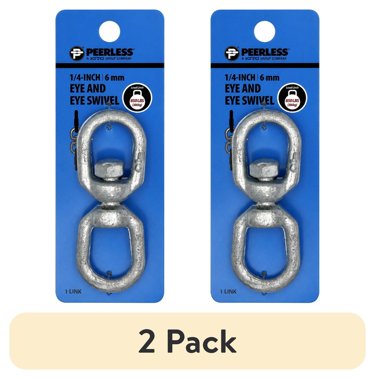 (2 pack) 1/4" Eye and Eye Swivel, Galvanized, Peerless Chain Company, #4716138EE