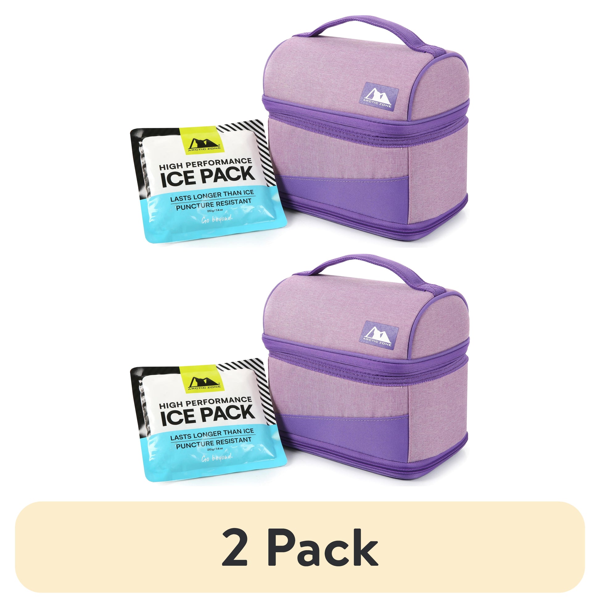(2 pack) Arctic Zone Lavender Purple Expandable Lunch Box with Thermal Insulation and Ice Pack