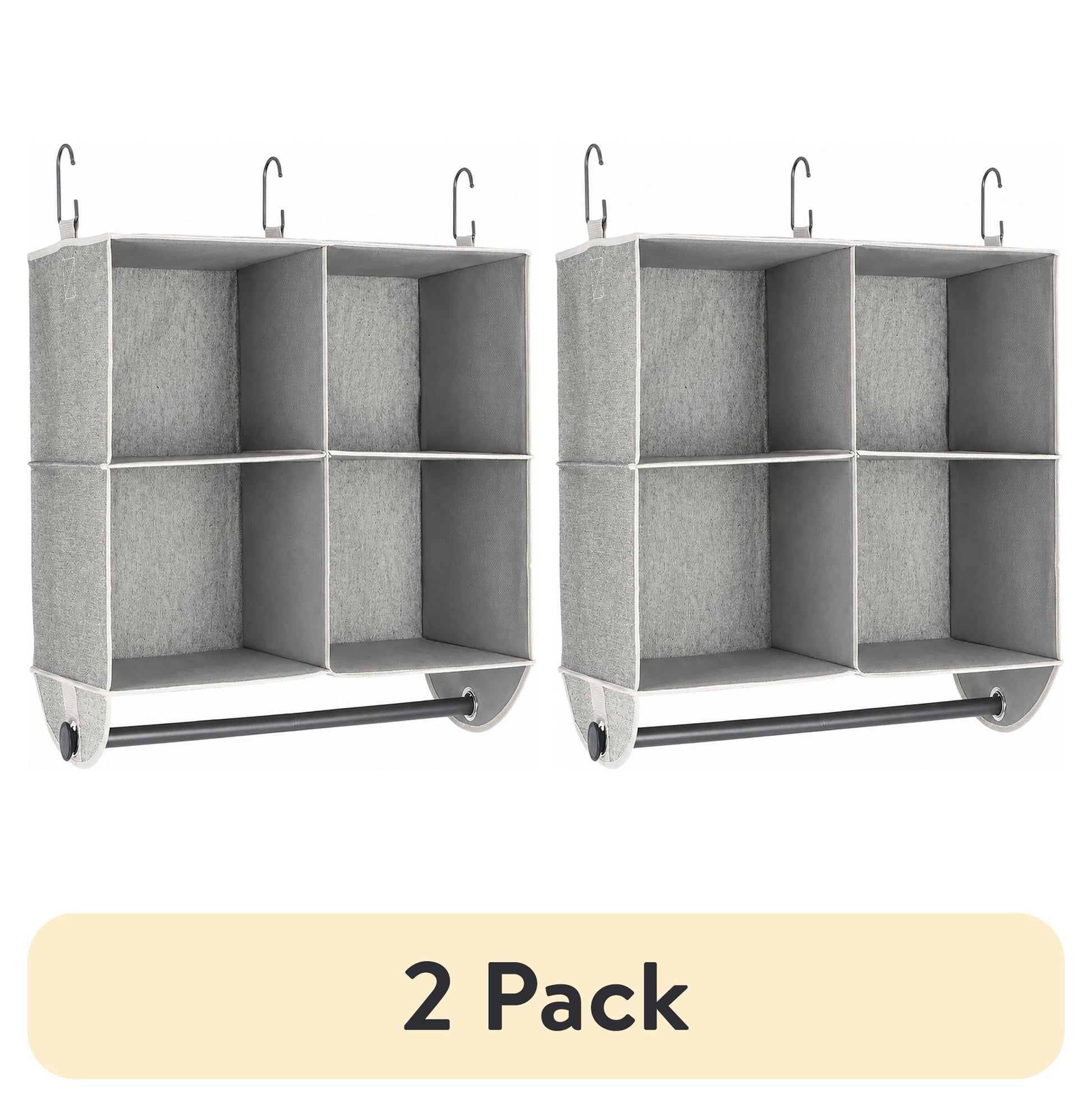 (2 pack) Better Homes & Gardens Gray Hanging Closet Organizer 4-Shelf with Rack