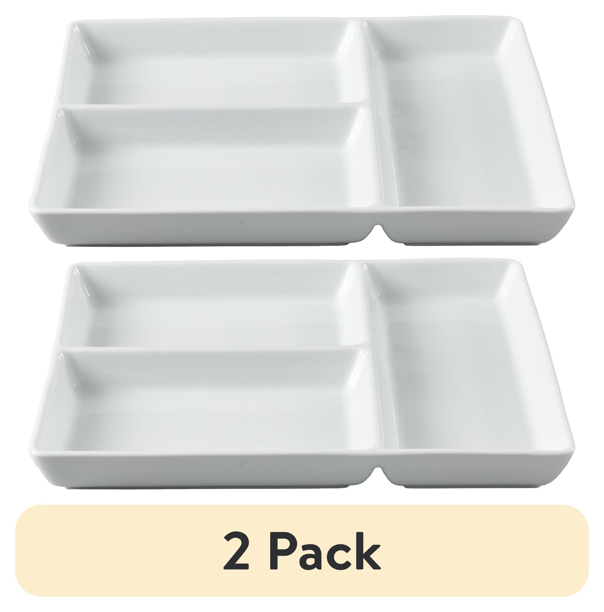 (2 pack) Better Homes & Gardens White Porcelain Rectangular Divided Tray, 9 x 10