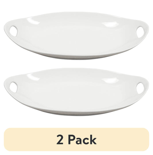 (Paquete de 2) Bandeja de Porcelana Blanca con Asas