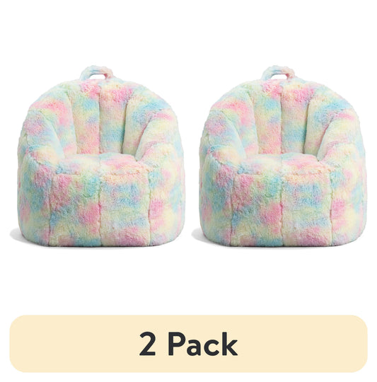 (2 pack) Big Joe Joey Bean Bag Chair for Kids/Teens, 2.5 ft Plushie Lounge Chair, Soft & Lightweight, Unicorn Rainbow