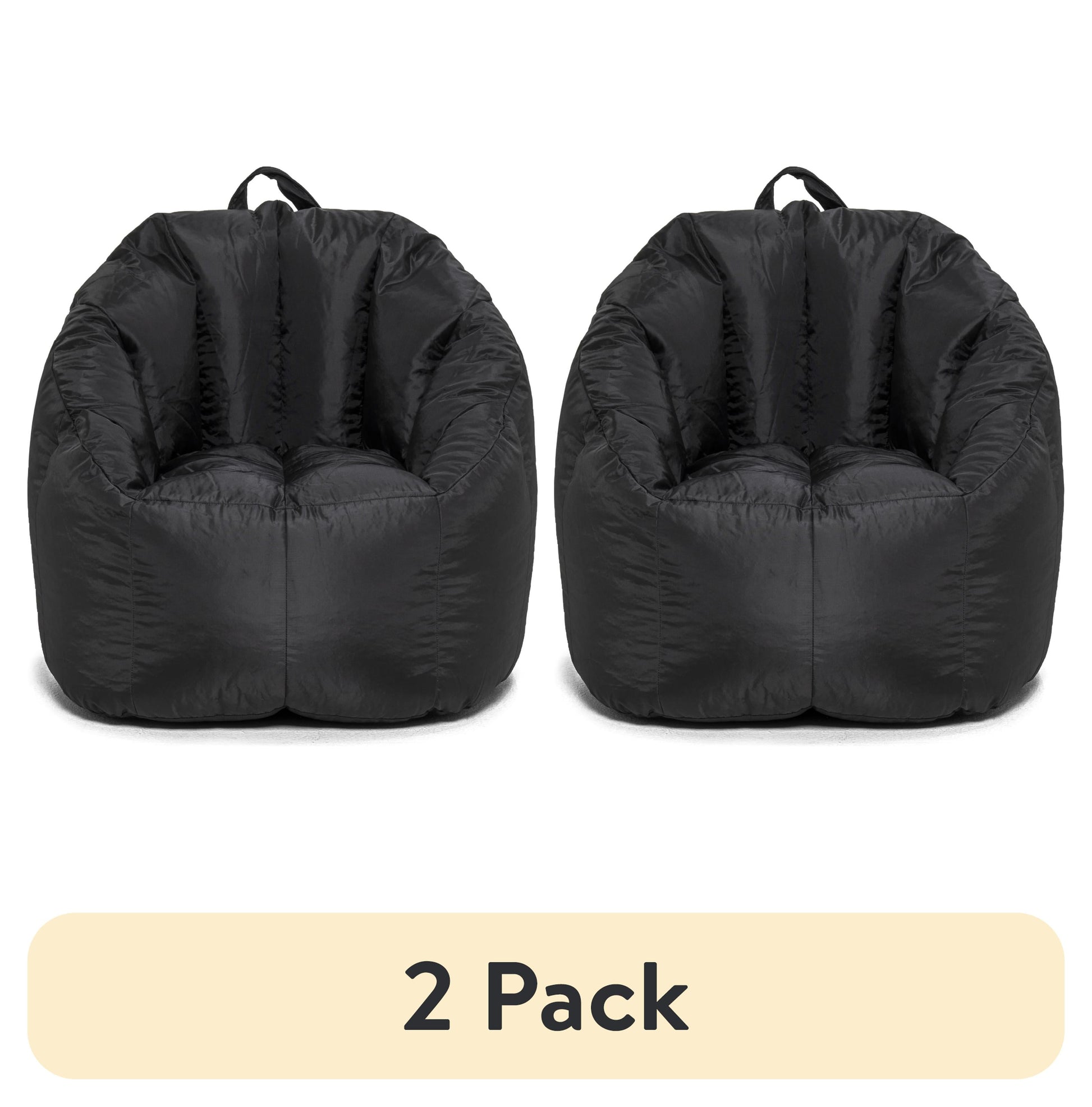 (2 pack) Big Joe Joey Bean Bag Chair for Kids/Teens, 2.5 ft Smartmax Lounge Chair, Easy-Clean & Lightweight, Black