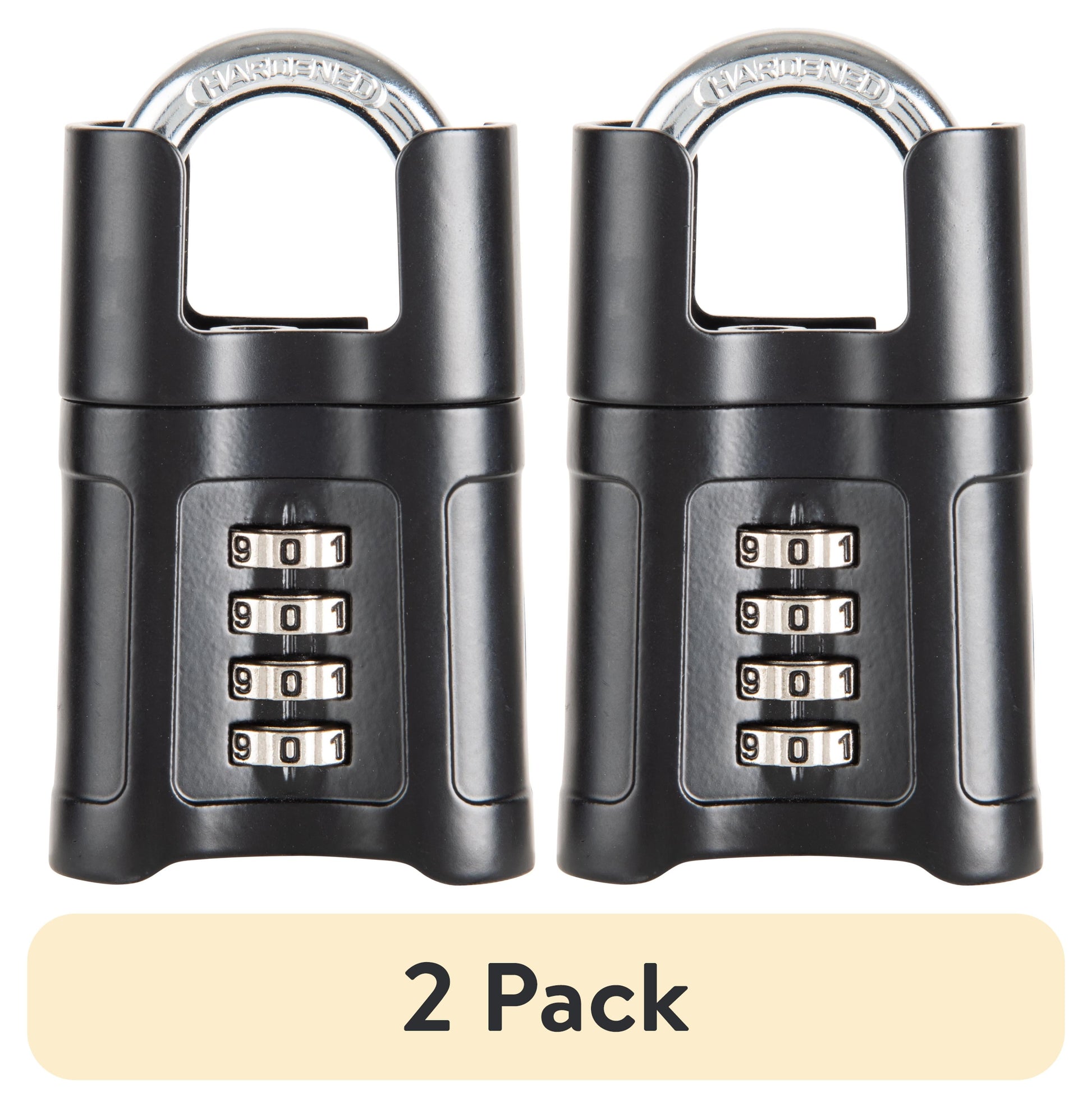 (2 pack) Brinks 57mm 4-Digit Resettable Steel Combination Padlock with 1in Shackle and Shrouded Guard