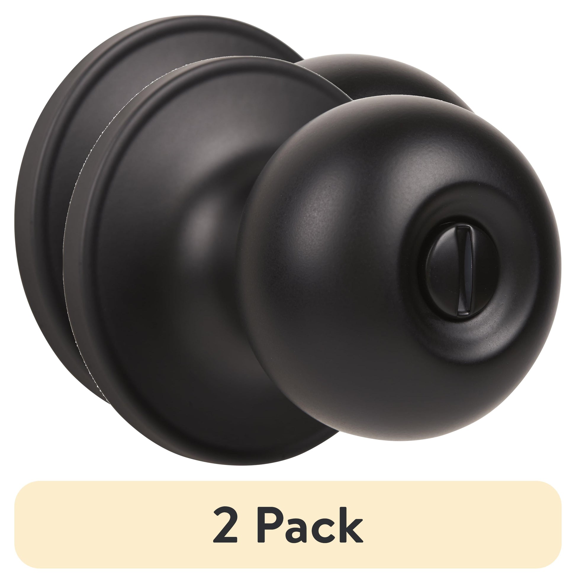 (2 pack) Brinks Interior Locking Privacy Classic Ball Style Doorknob, Matte Black Finish