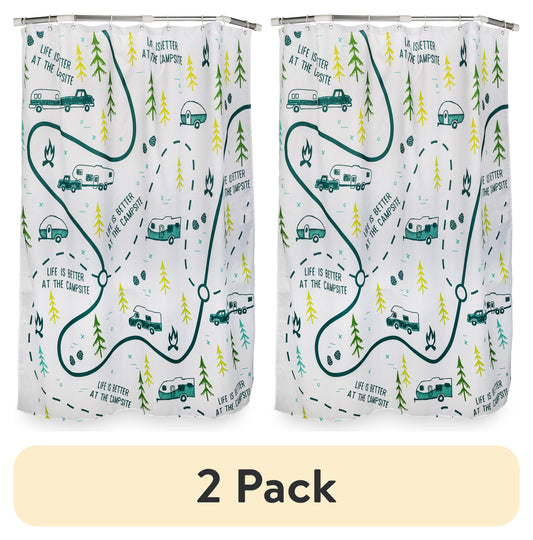 (2 pack) Camco Life is Better at The Campsite Camper/RV-Sized Shower Curtain (53245)