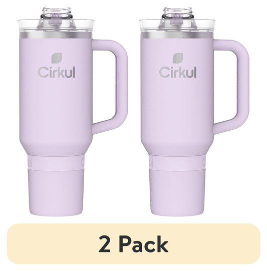 (2 pack) Cirkul 40oz All-Day StrawSip Double-Wall Insulated Stainless Steel Tumbler with Handle, Lilac (Light Purple)