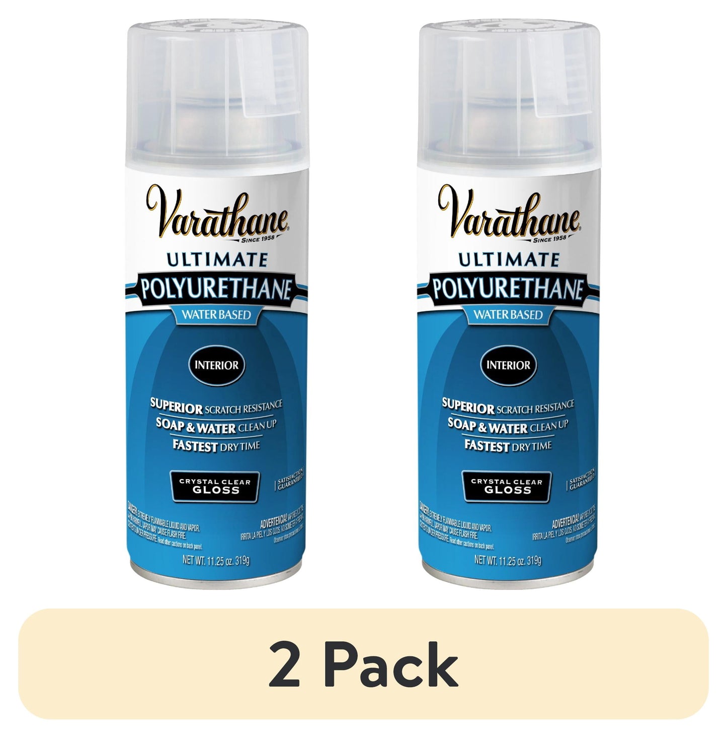 (2 pack) Clear, Varathane Ultimate Polyurethane Water-Based Gloss Spray-200081, 11.25 oz