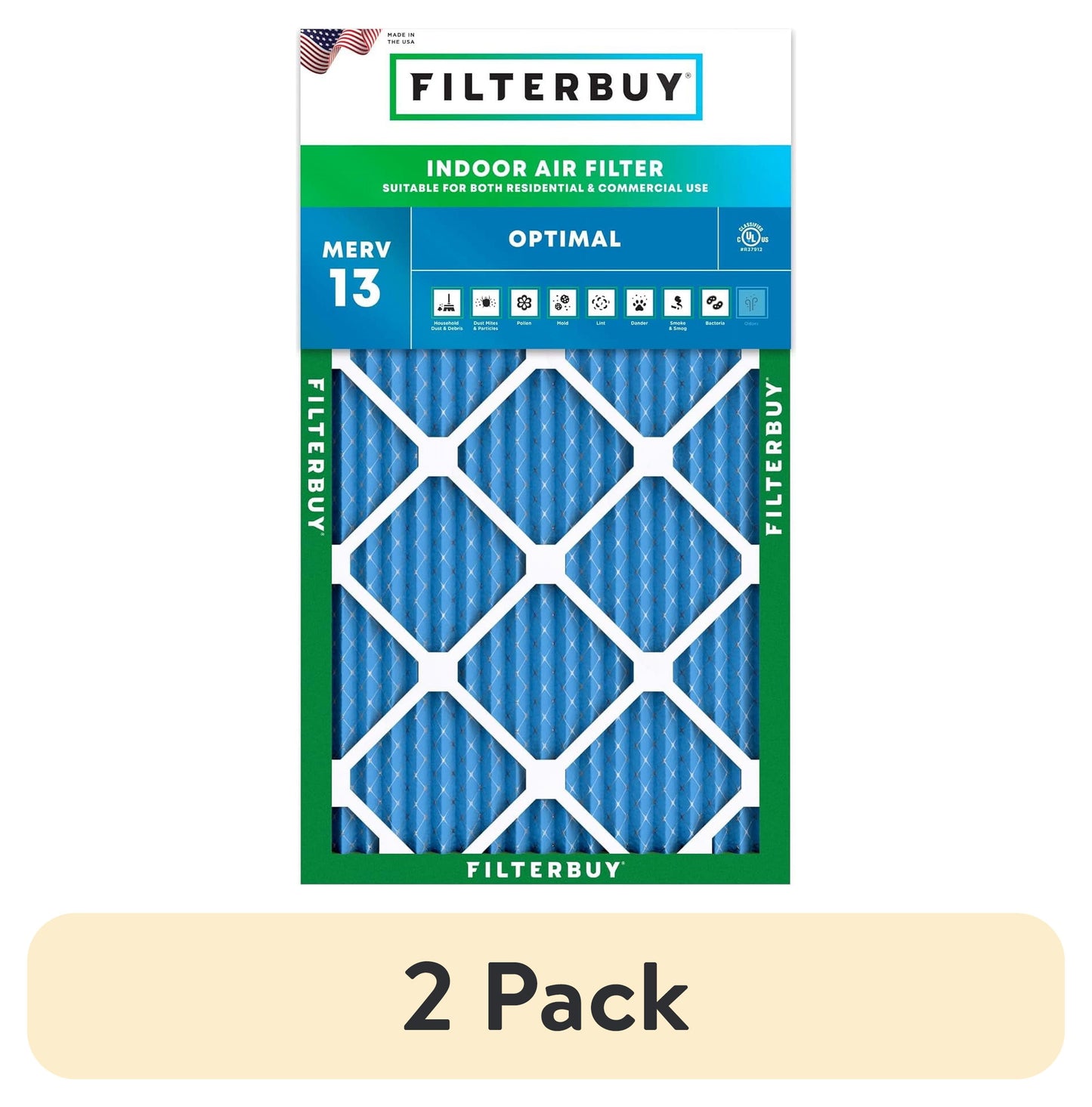 (2 pack) Filterbuy 16x25x1 MERV 13 Health Defense, Pleated HVAC AC Furnace Air Filters (1-Pack)