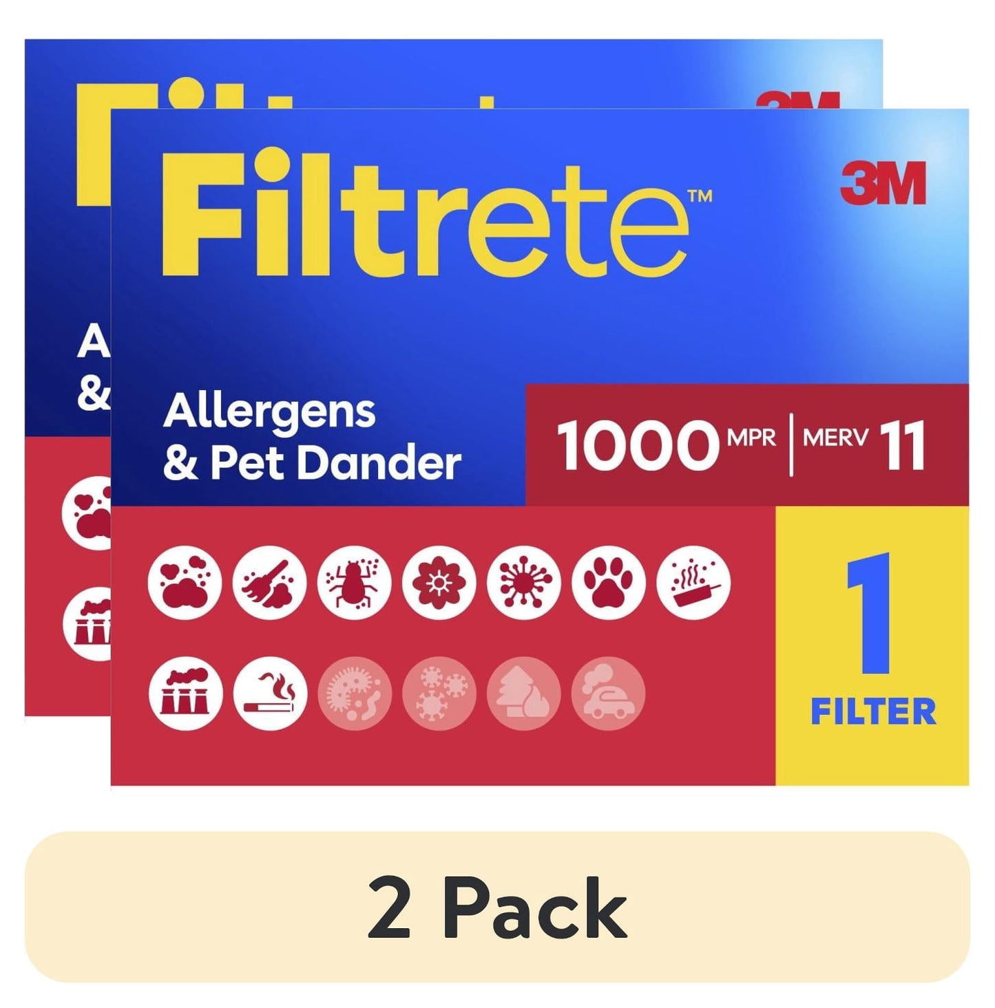 (2 pack) Filtrete 20x24x1 HVAC Furnace Air Filter, MPR 1000 MERV 11, Allergens & Pet Dander, 1 Filter