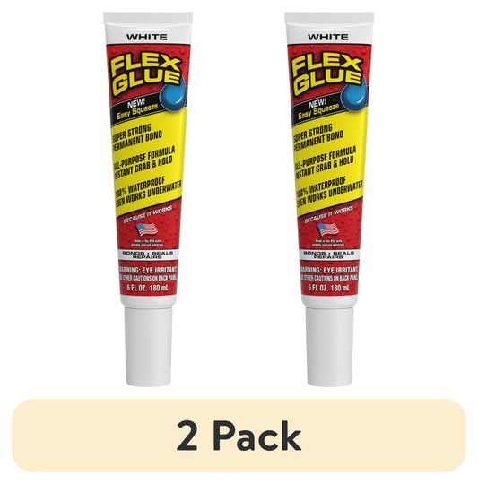 (2 pack) Flex Glue Strong Rubberized Waterproof Adhesive, 6 oz, White