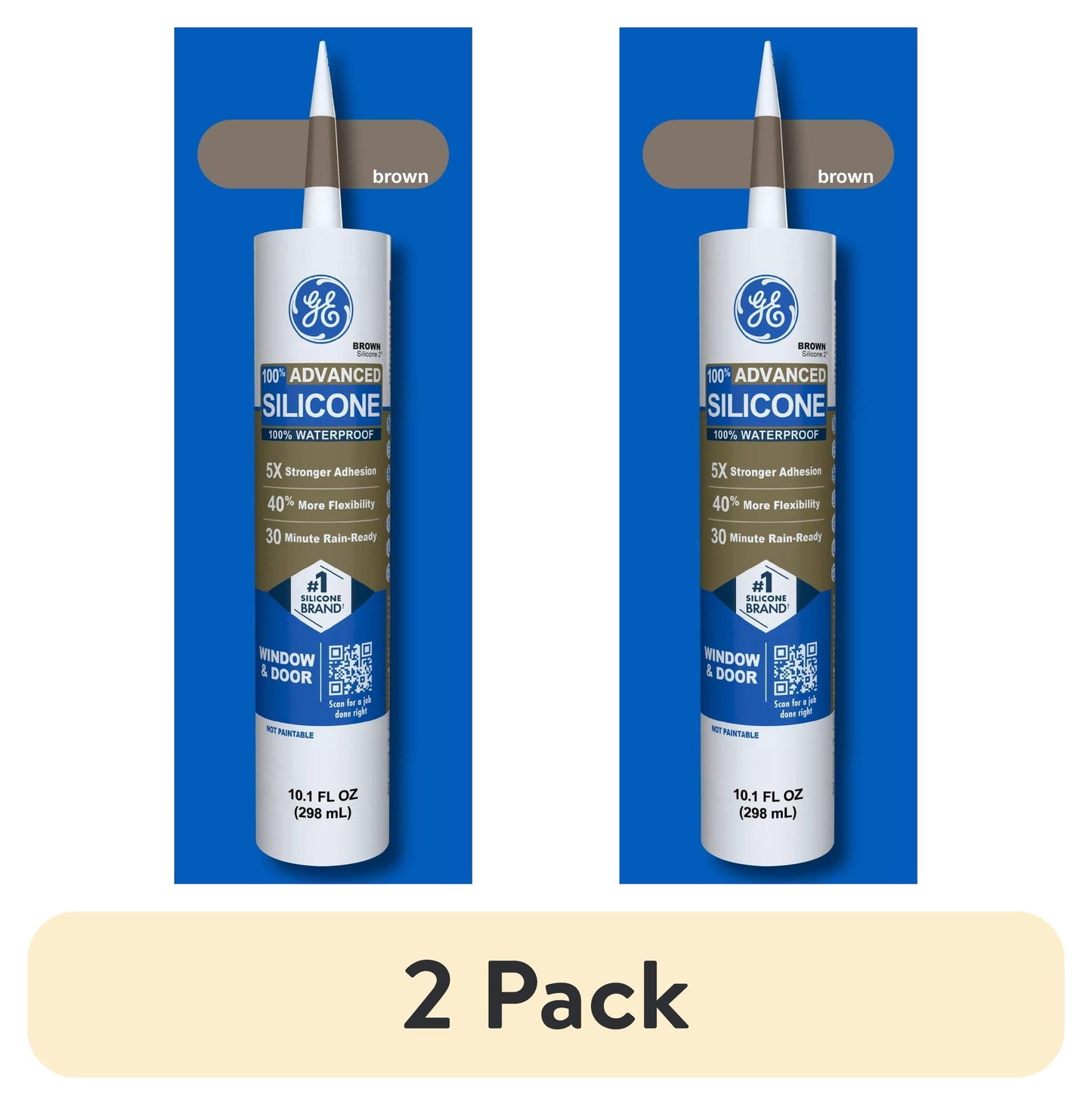 (2 pack) GE Advanced Silicone Window & Door Sealant, Pack of 1, Brown 10.1 fl oz Cartridge