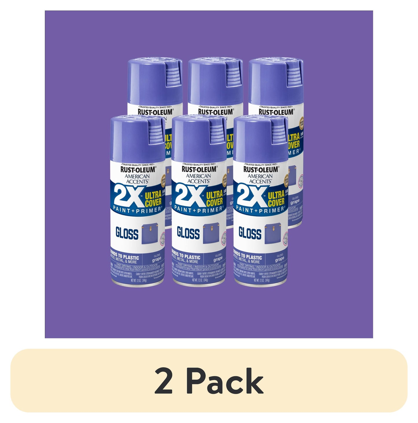 (2 pack) 6 Pack, Grape Rust-Oleum American Accents 2X Ultra Cover Gloss Spray Paint-327894, 12 oz