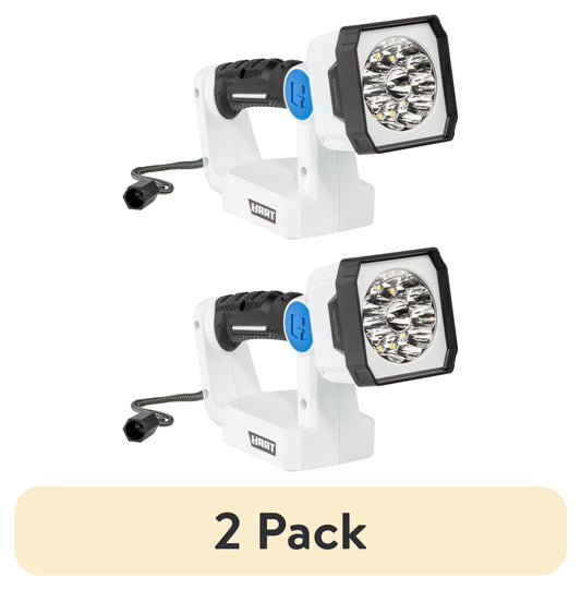 (2 pack) HART Rechargeable LED Area Spotlight, Pivoting Light Head, Magnetic Base, Carry Handle, 600 Lumens