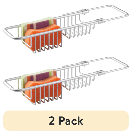 Mainstays Aluminum Silver Over The Sink Caddy Basket, Multi-Purpose Sink or Countertop Organizer Caddy, Great for Sponges and Brushes